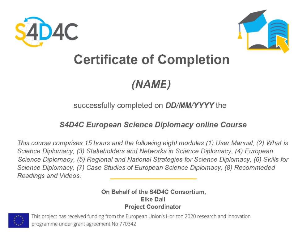 1.2.8 How do you receive the S4D4C certificate? – EU Science Diplomacy